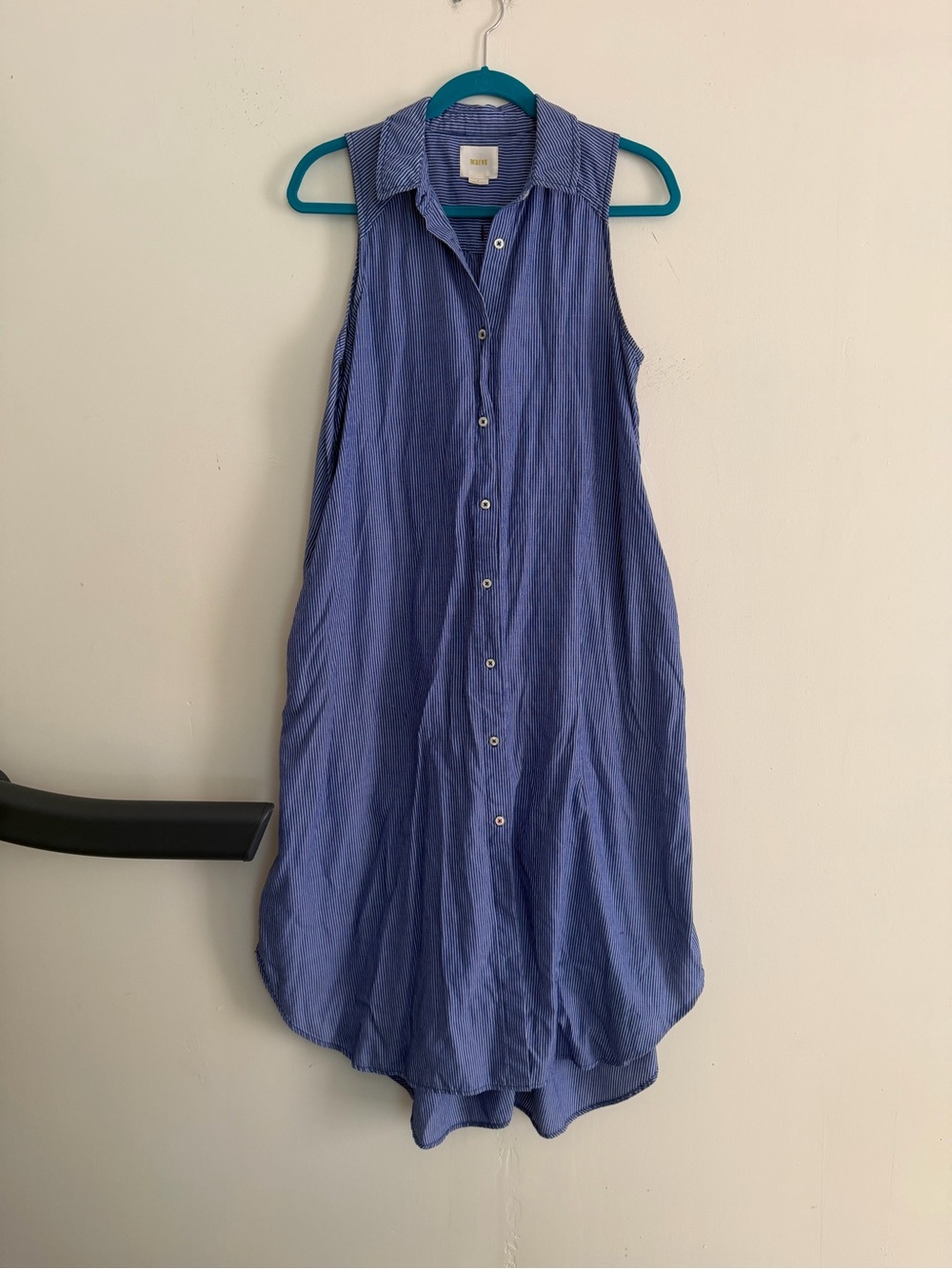Maeve Sleeveless Button-Front Blue Stripe Dress 8 Anthropologie